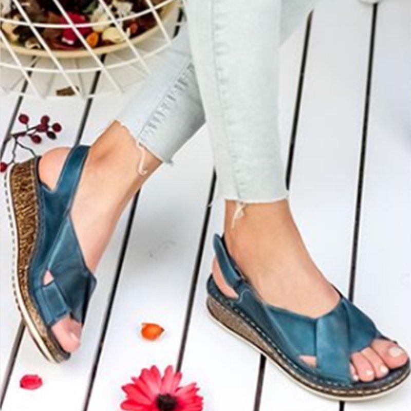 Women Artificial Leather Open Toe Sandals Casual Buckle Wedges