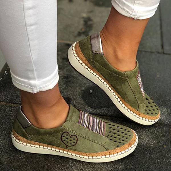 Women Flat Heel Shoes Slip On Artificial Leather Sneakers