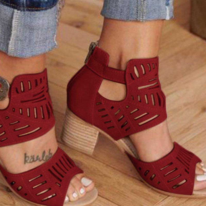 Women Artificial Leather Chunky Heel Adjustable Buckle Sandals Casual Shoes