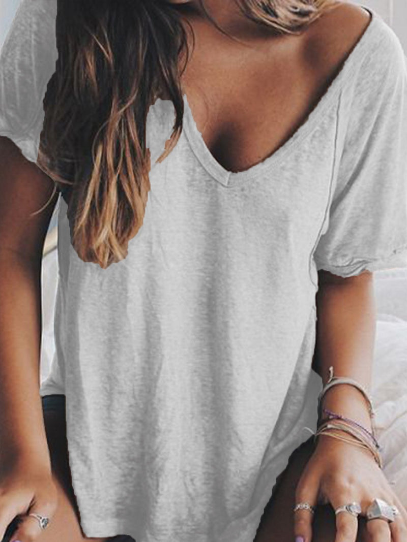 Women Summer V neck Loose T Shirt Tops