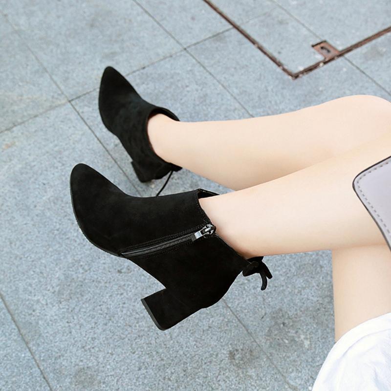 Women Fashion Nubuck Leather Ankle Height Pointed Toe Boots Pumps