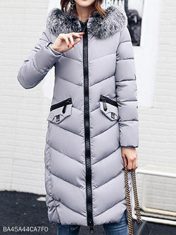 Women Hooded Quilted Longline Pocket Padded Coat