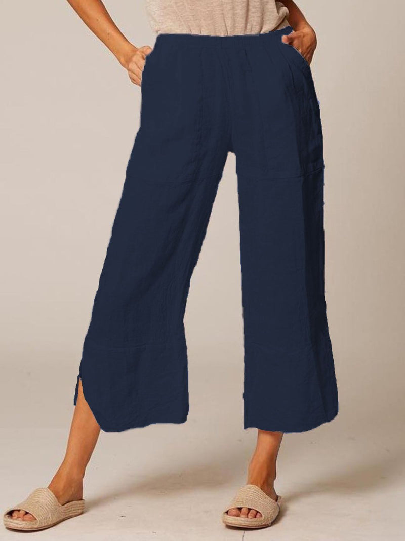 Plus Size Casual Pockets Solid Pants