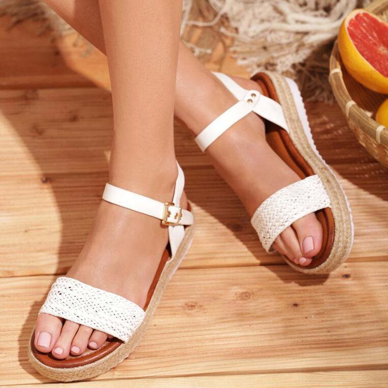 Women Flat Heel Buckle Espadrille Sandals Open Toe Casual Shoes