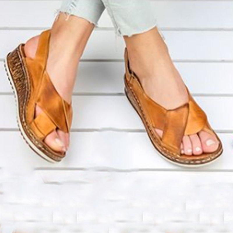 Women Artificial Leather Open Toe Sandals Casual Buckle Wedges