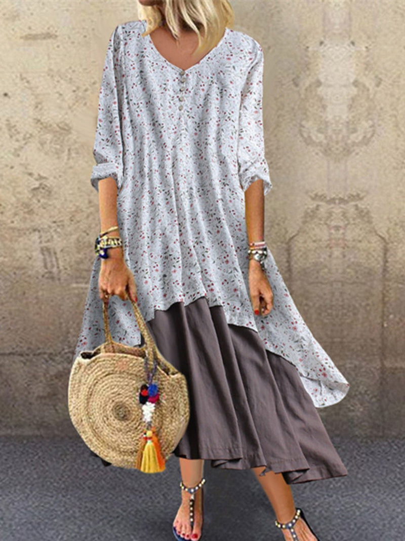 V Neck Women Dresses A-Line Going Out Boho Cotton Dresses