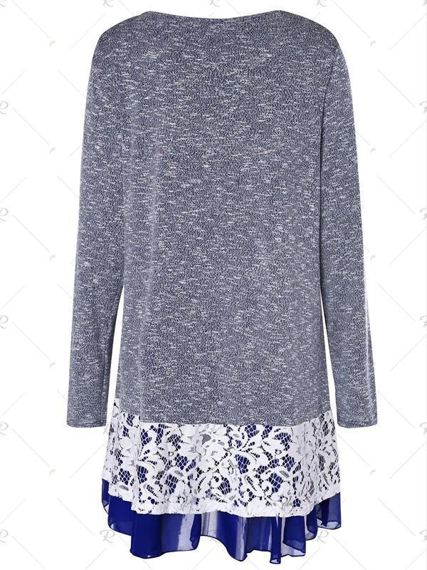 Plus Size Lace Insert Layered Tunic Knitwear - 3x