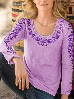 Women Floral-Print Casual Round Neck Shirts & Tops