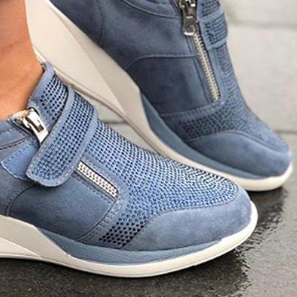 Women Casual Wedge Zipper Breathable Sneaker