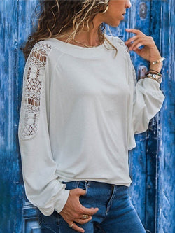 WOMEN LACE LONG SLEEVE CREW NECK BLOUSES&SHIRTS