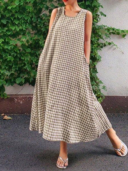 Casual Square Neck Cocoon Plaid Dress