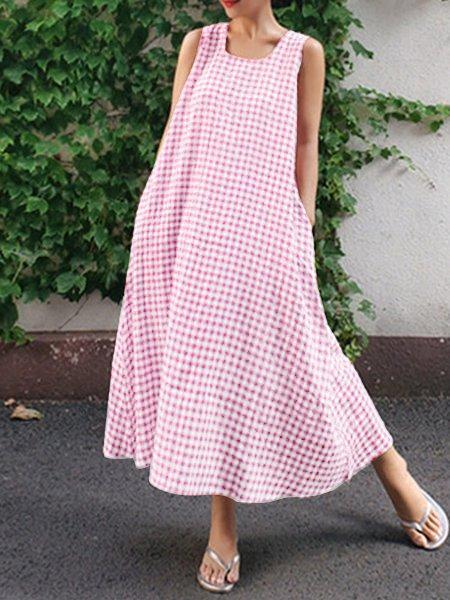 Casual Square Neck Cocoon Plaid Dress